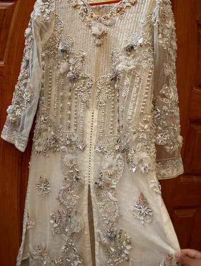 white and light pink with beads silver work dress for sale