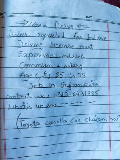 Need Experience Driver required for indrive