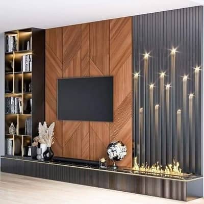 Media wall Panel Wallpaper sheet vinyl & wood flooring ceiling Wpc