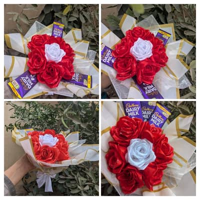 ribbon Flowers bouquet with chocolates