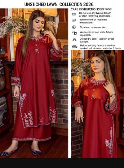 2 pcs women's unstitched embroidered suit