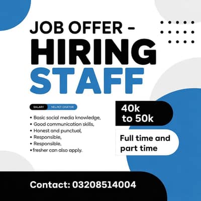 Golden chance for them who's are looking for job (male and female)