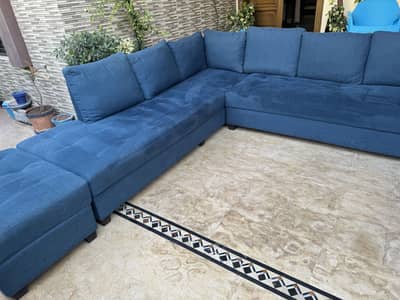 Elegant Blue L-Shape Corner Sofa – 8 Seater – Excellent Condition