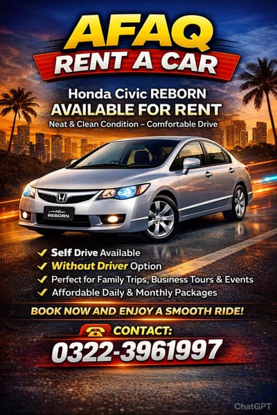 Honda Civic Reborn & Suzuki Mehran for Rent | Self Drive Available