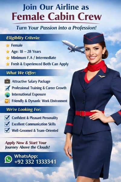 Female Cabin Crew Required – Start Your Career in Aviation