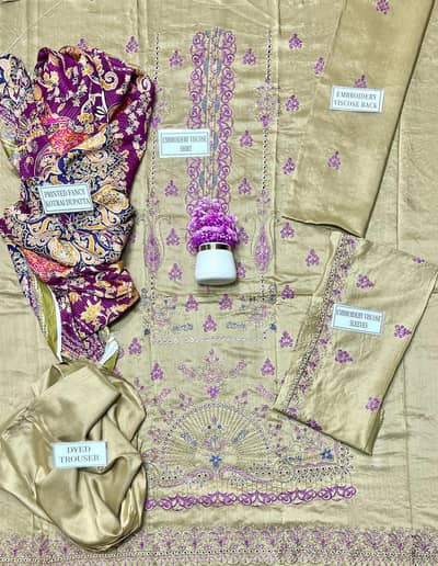 3pc women unstiched viscose embroidered suit