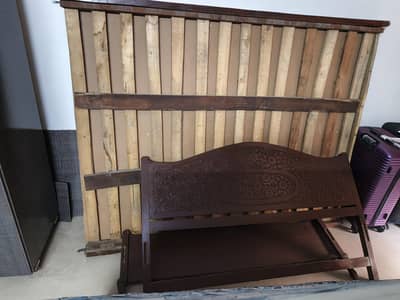 Solid Wood Queen Size Bed with Carved Headboard + Mattress