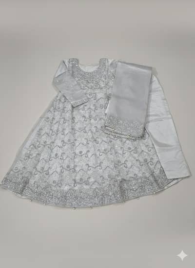 Stylish Silver Embroidered Fancy Dress (Maxi) with Dupatta.
