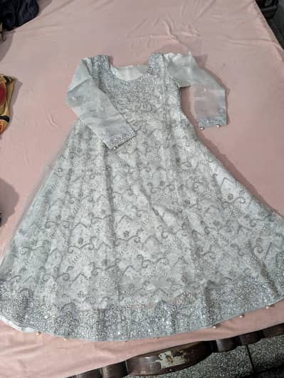 Stylish Silver Embroidered Fancy Dress (Maxi) with Dupatta.