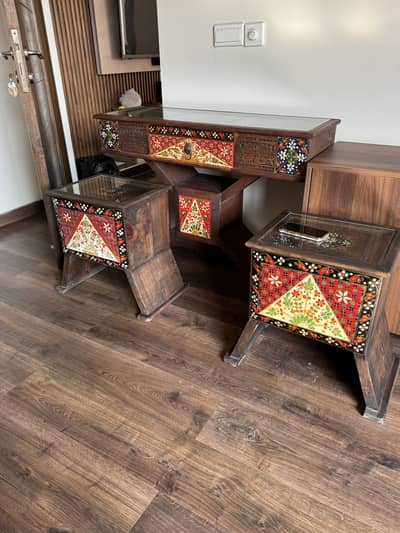 Handcrafted Wooden Console Table with 2 matching side tables