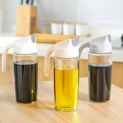 Glass Oil Jug Seasoning Bottle With Automatic Flip Lid Anti-Dust And L