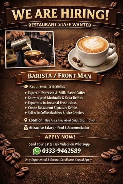 Fast Food Restaurant Urgent Hiring – Swat, KPK