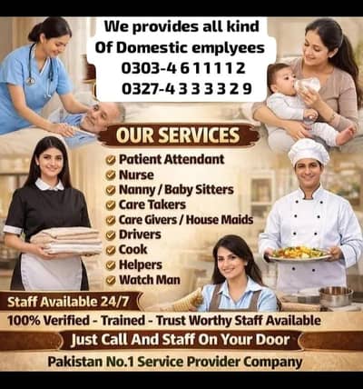 Available verified Maids / Couple / Patient Care / Nanny / Baby Sitter