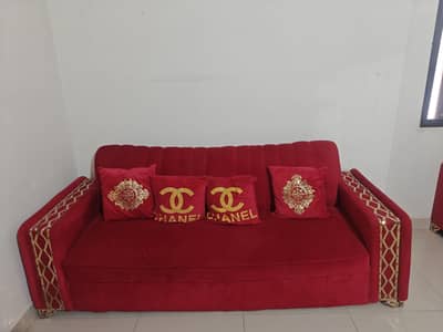 7 seater red velvet sofa set
