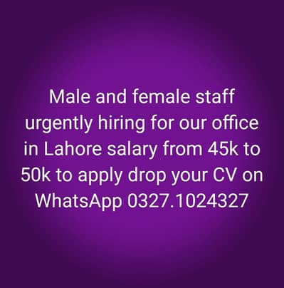 Males and females staff required (Fresh &experienced)
