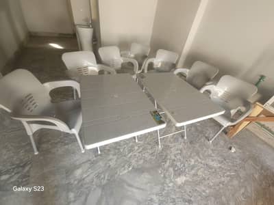 Set of 8 Chairs and 2 Tables in Excellent Condition