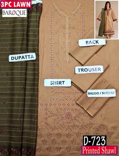 Baroque Premium 3PC Embroidered Luxury Designer Lawn VOL-06 | Summer