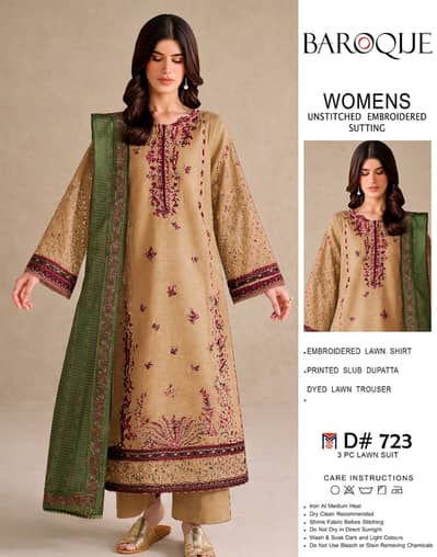 Baroque Premium 3PC Embroidered Luxury Designer Lawn VOL-06 | Summer