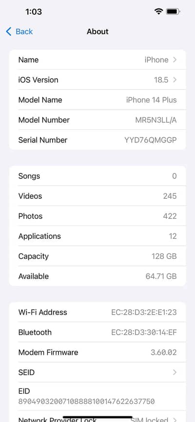 iPhone 14 plus Jv 128Gb