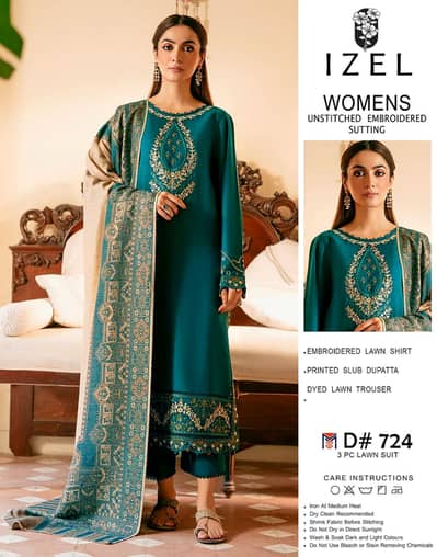 IZEL Premium 3PC Embroidered Luxury Designer Lawn VOL-06 | Summer