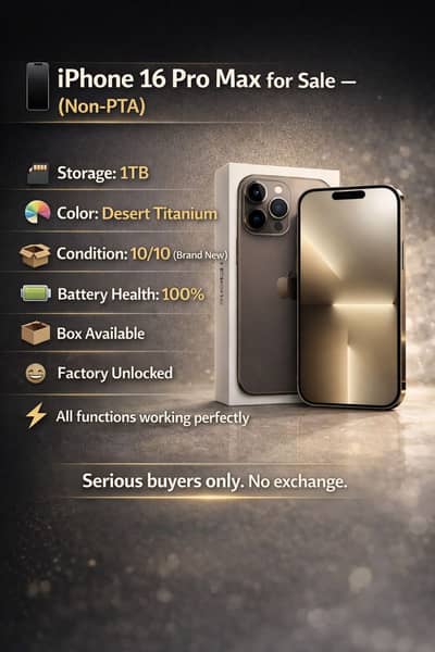 iPhone 16 Pro Max 1TB Desert Titanium (Non-PTA) Brand New