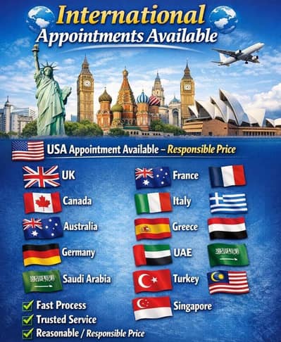 We deal in visa appointment bookings all over the world