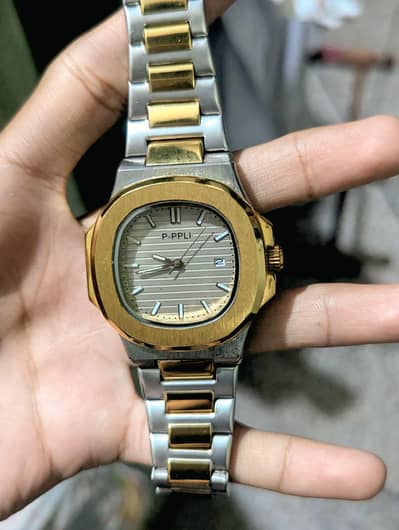 Stylish P-PPLI Luxury Design Watch - Two-Tone Gold & Silver