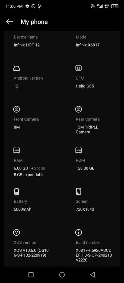 Infinix Hot 12  6-5. full box no open no raper all oky hi