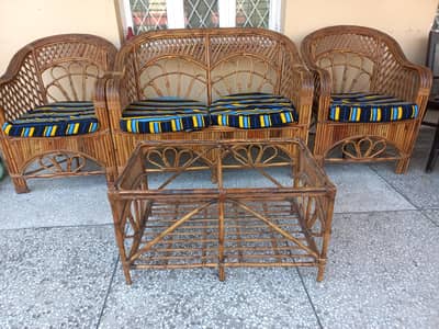 Cane Wood Chair Sofa Set