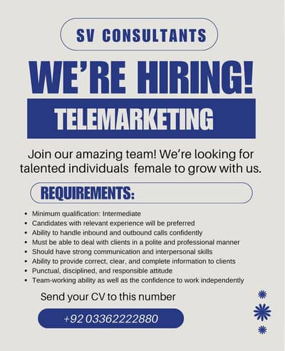 We are hiring talented female staff