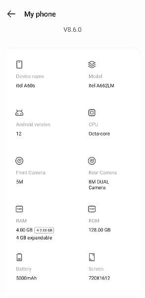 itel a60s mobile 8/128 gb