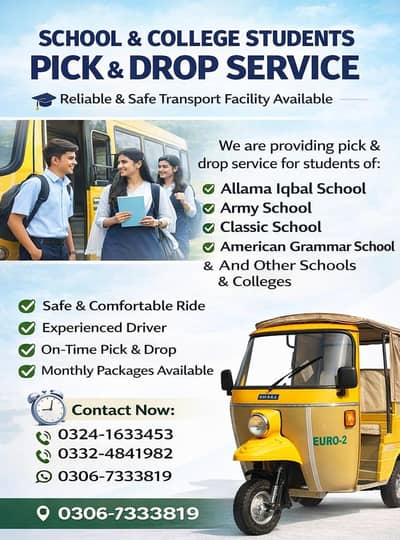pick and drop service school/ College ,booking and factory work