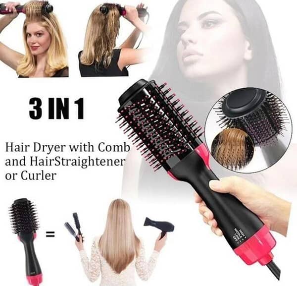 3-in-1 One Step Hair Dryer & Volumizer Brush - Professional Hot Air Brush for Hair Straightening, Drying & Curling - Salon Style Hair Styler with Adjustable Heat Settings
