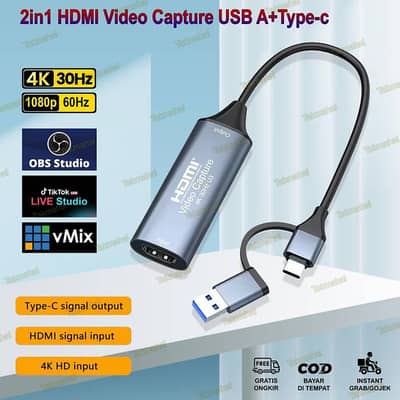 2 in 1 Video Capture Card HDMI USB + TypeC, Video Capture Card Adapte