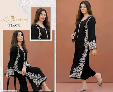 2 Pcs "Women's Unstitched Embroidered Suit"