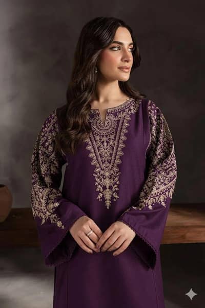 2 pcs women's unstitched Embroidered suit