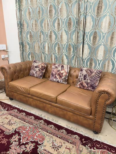 Premium 7-Seater Chesterfield Leather Sofa Set – Tan Brown
