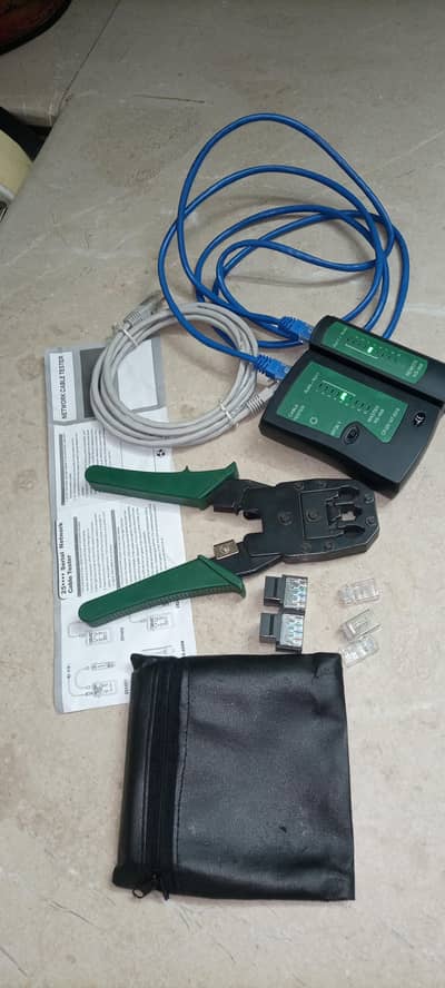 NETWORK CABLE TESTER WITH CRIMPER, BATTERY, COVER, CONNECTOR