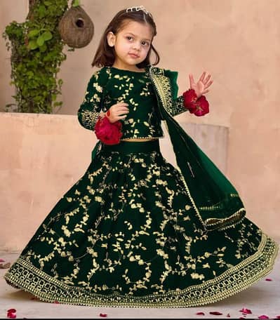 Girl's Elegant Raw Silk Embroidered Shirt and Skirt Set 3 Pcs Ensemble