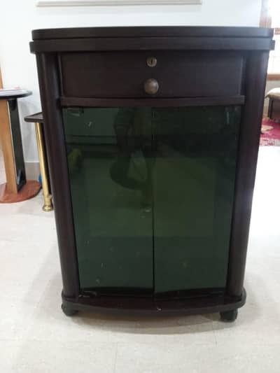 wooden tv trolley with glass doors