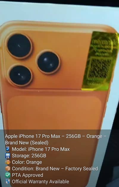 iPhone 17 Pro Max – 256GB PTA Approved. Marcentile