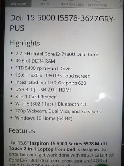 Dell Inspiron 15 inch 5000 series 5578 - 3627 screen dead