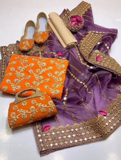 3pcs suit for women-unstitched-Crincle dupata with free khusa& Clutch