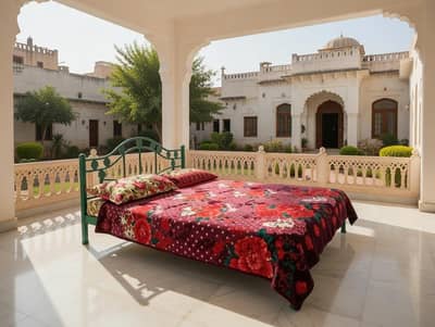 Iron bed large size, used with care. . . plastic nawar used. 5 feet wide