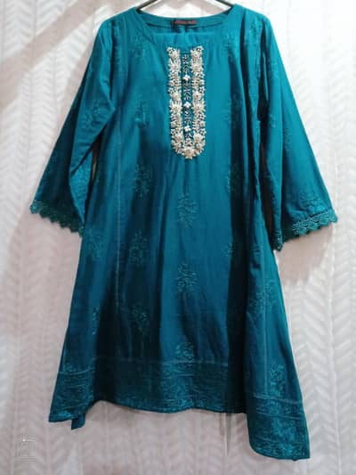Teal green embroided kurti with trouser- elegant party wear