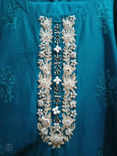 Teal green embroided kurti with trouser- elegant party wear