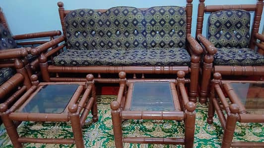 6 seater sofa set with 3 glass tables