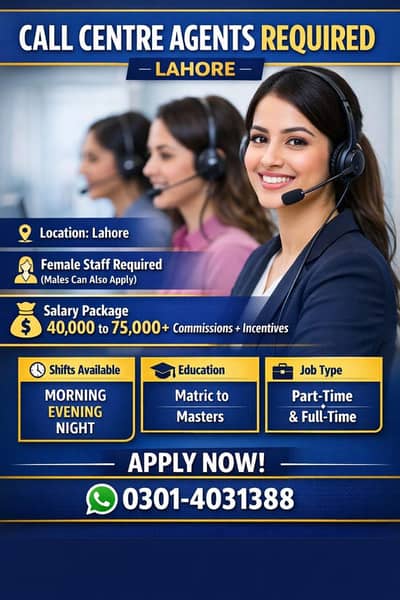 CALL CENTER JOB FOR EVERYONE IN LAHORE (APPLY NOW)