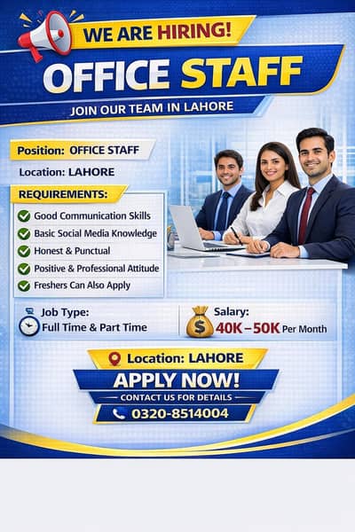Golden chance for them who's are looking for job (male and female)