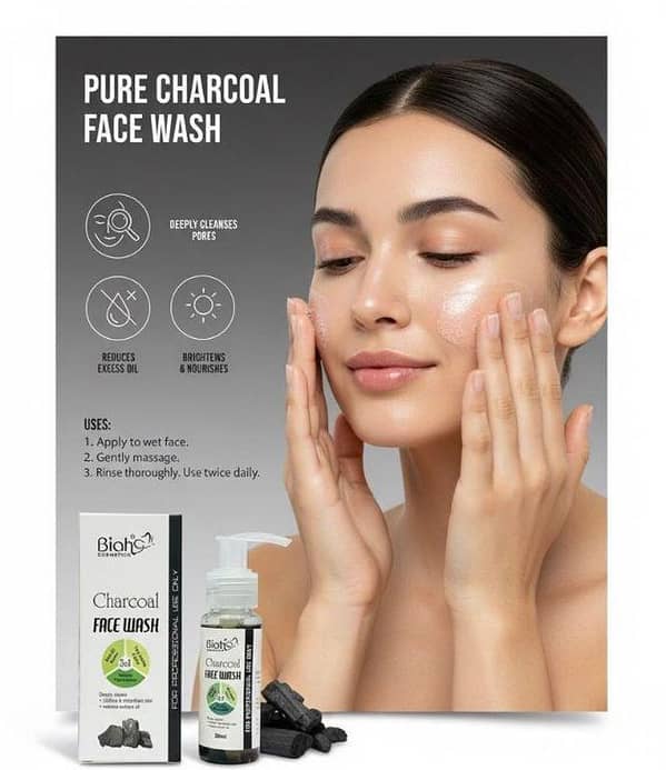 Biah Charcoal Facewash – Deep Cleansing & Oil Control | 100% Pure Charcoal | 50ml